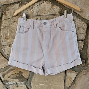 Volcom High Rise Pink and White Striped Denim Shorts Size 28